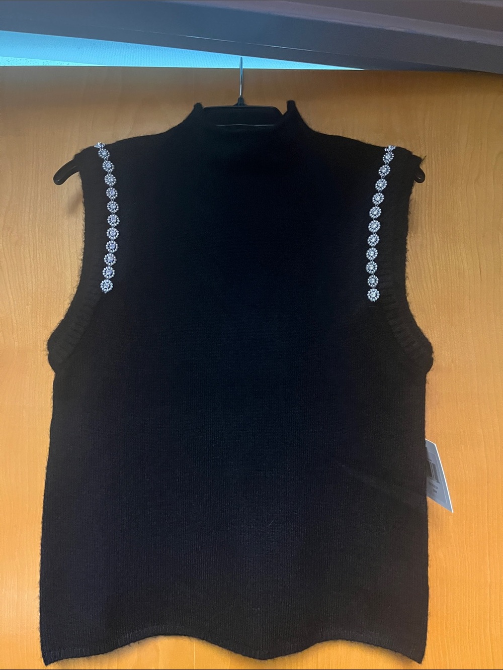 Black Sleeveless Crystal-Trim Knit Tank Top